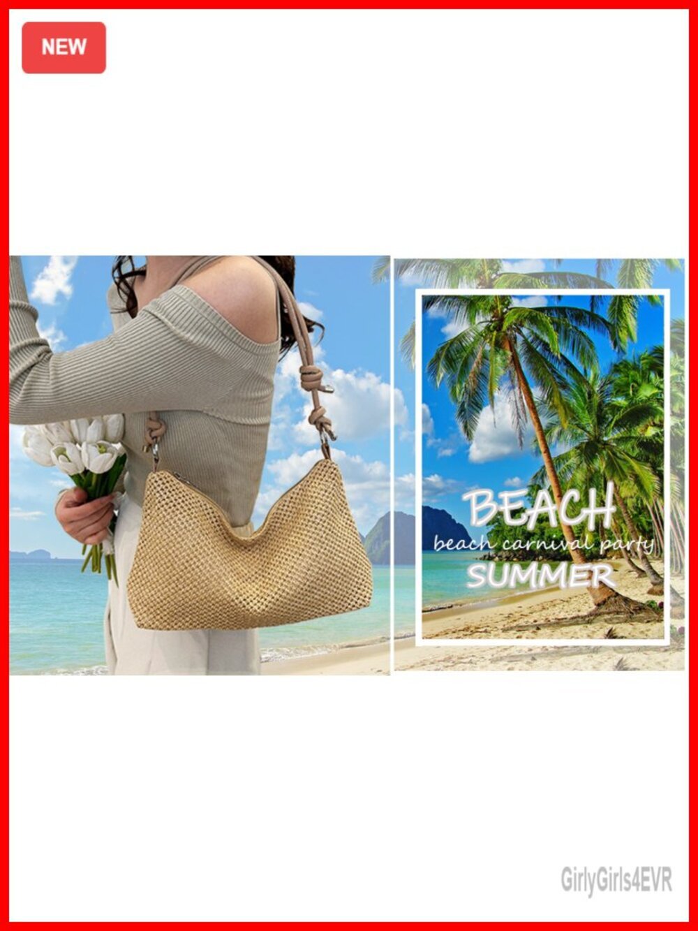 Straw Beach Tote Bag Crossbody Bag Shoulder Bag Summer Tote - Picture 6 of 6